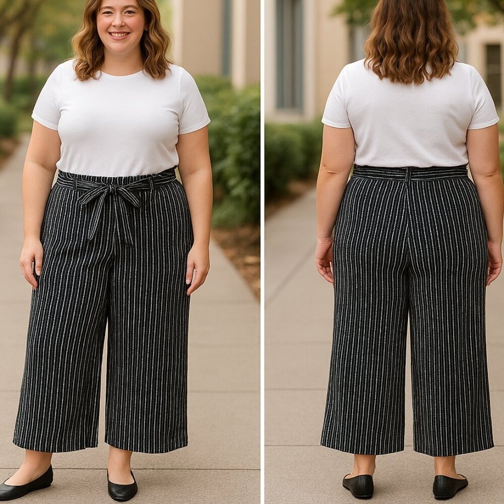 Black Striped Breezy Wide-leg design Dress Pants Max Studio Women Large
